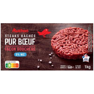 Auchan Steak haché pur boeuf façon bouchère 5%mg, 8x125g
