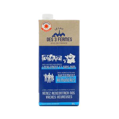 3 fermes d'Ile De France Le Lait d'Ile de France 1/2 écrémé, 1L