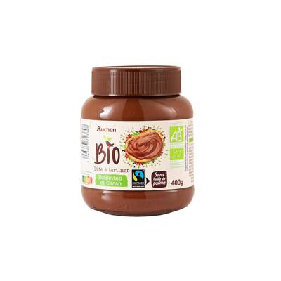 Auchan BIO Pâte à tartiner Bio au cacao et noisettes sans huile de palme, 400g