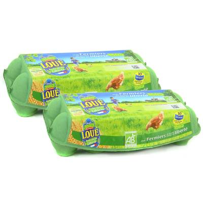 Loué 10 Oeufs bio fermier calibre moyen, Lot de 2x10 oeufs