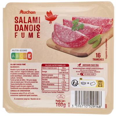 Auchan Salami Danois Fumé, 16 tranches - 160g