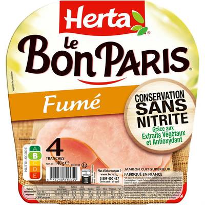 Herta Jambon Fumé Le Bon Paris, Conservation Sans Nitrites, 4 tranches - 140g