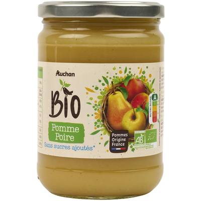 Auchan BIO Purée de pomme poire sans sucres ajoutés en bocal Bio, 580g