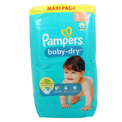 Pampers Babydry Couches Bébé 6 - 10 kg Taille 3, 124 couches
