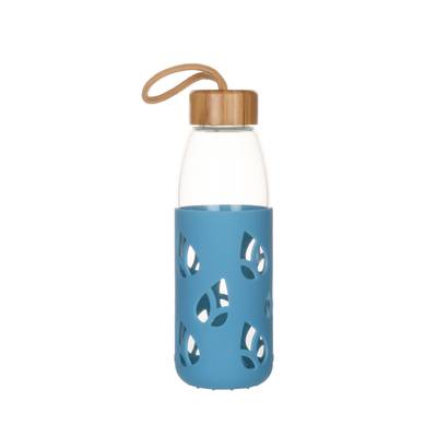 Pebbly Bouteille verre et silicone Bleu, 550ml