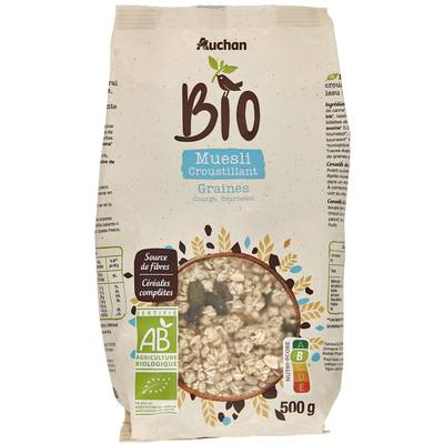 Auchan BIO Muesli de céréales croustillant bio, 500g