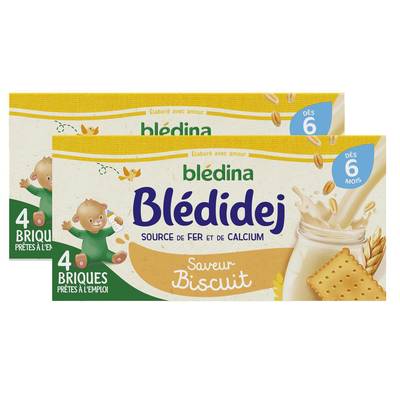 Blédina - Blédi'dej Céréales Lactées Saveur Biscuit Brique Bébé Dès 6 mois, Lot de 2x4x25cl