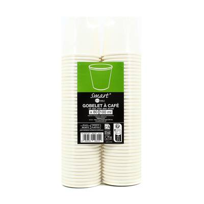 Gobelets en carton blanc 10cl, 80 gobelets
