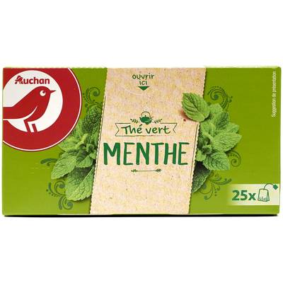 Auchan Thé vert à la menthe, 25 sachets
