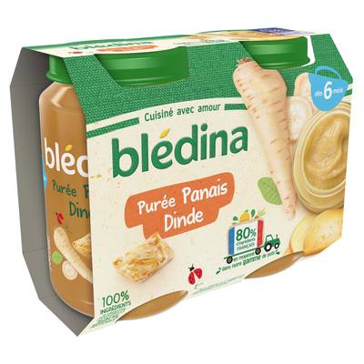 Blédina Purée de Panais et Dinde Pot Bébé dès 6 mois, 2x200g