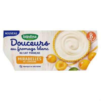 Blédina Dessert lacté fromage blanc Mirabelle Coupelles Bébé Dès 8 mois, 4x100g