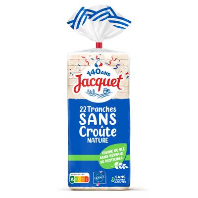 Jacquet Pain de Mie Nature Sans Croute, Sans Sucres Ajoutés, 475g