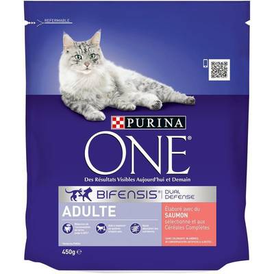 Purina - One Croquettes Saumon pour Chat Adulte, 450g