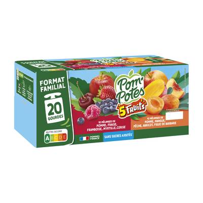 Pom Potes Compotes 5 fruits sans sucre 20X90G, 20x90g