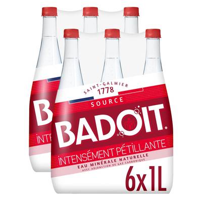 Badoit Eau gazeuse minérale naturelle, intensément pétillante, 2 packs de 6x1L