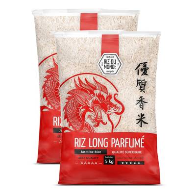 Riz Du Monde Riz long parfumé qualité supérieure du Cambodge, Lot de 2x5kg