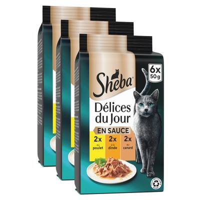 Sheba - Délices du Jour Sachets en Sauce Volaille pour chat, Lot de 3x6x50g