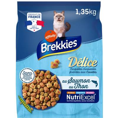 Affinity - Brekkies Délice Croquettes Fourrées Crevettes Saumon Thon pour Chat Adulte, 1,35kg