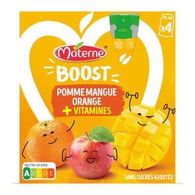 Materne Compote Pomme Mangue Orange multivitaminé, 4x90g