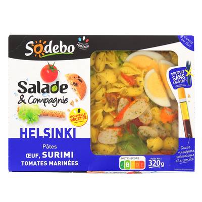 Sodebo Salade Repas Helsinki, Pâtes - Oeuf - Surimi - Tomates Marinées, 320g