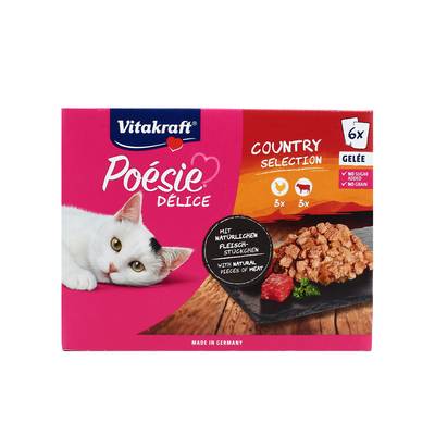 Vitakraft Poésie Sachets en Gelée Délices Viande Poulet, Boeuf pour chat, 6x85g