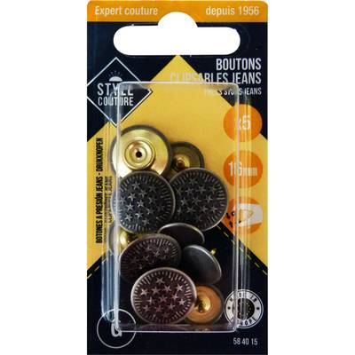Style couture Boutons jeans automatiques couleur argent, 5 boutons