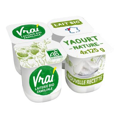 Vrai Yaourt nature Bio, 4x125g