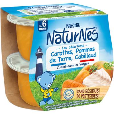 Nestlé - Naturnes Carottes, Pommes de Terre, Cabillaud Bol Bébé Dès 6 mois, 2x200g