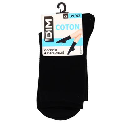 Dim Chaussettes noires Femme Pur Coton, Taille 39/42 2 paires