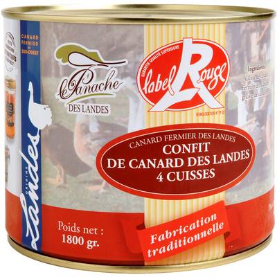 Panache Des Landes Confit de canard des Landes 4 cuisses Label Rouge IGP, 1800g