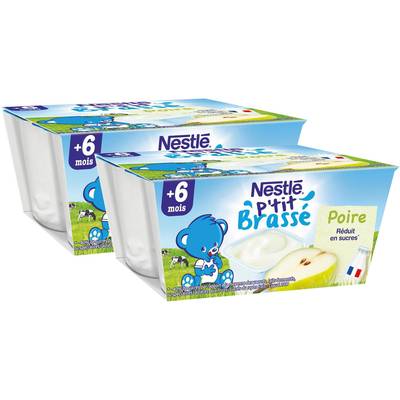 Nestlé - P'tit Brassé Dessert Lacté Poire Coupelle Bébé Dès 6 mois, Lot de 2x4x100g