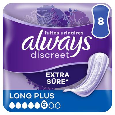 Always Discreet Serviette Long Plus pour fuite urinaire, 8 serviettes