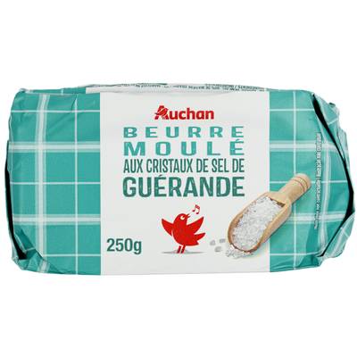 Auchan Beurre moulé aux cristaux de sel de Guérande, 250g