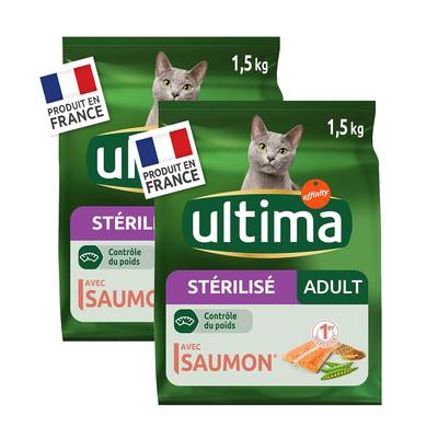 Affinity - Ultima Croquettes Saumon Contrôle du Poids pour chat adulte stérilisé, Lot de 2x1.5kg