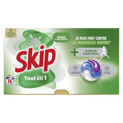 Skip Capsules Lessive Tout en 1 Odeur Control+, 36 capsules