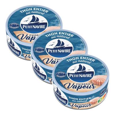 Petit Navire Thon entier au nature cuisson vapeur, Lot de 3x130g