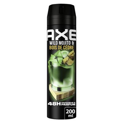 Axe Déodorant spray Homme Anti-odeur Fraîcheur Wild Mojito & Bois de cèdre 48h, 200ml