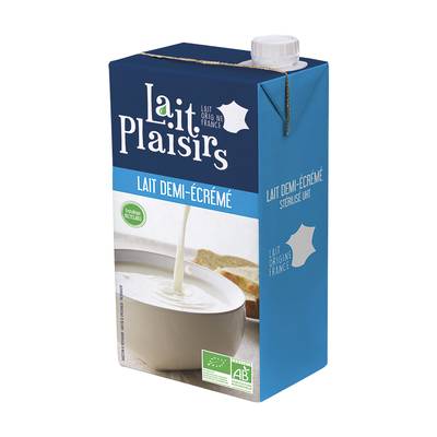 Lait Plaisirs Lait demi-écrémé UHT bio, 1l