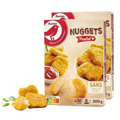 Auchan Nuggets de Poulet Sans Huile de Palme, Lot de 2x200g