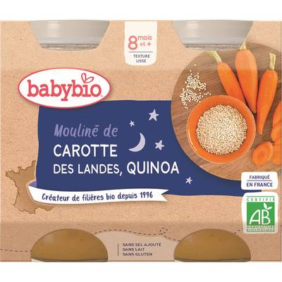 Babybio Mouliné de carotte des Landes et Quinoa Bio Pots Bébé dès 8 mois, 2x200g