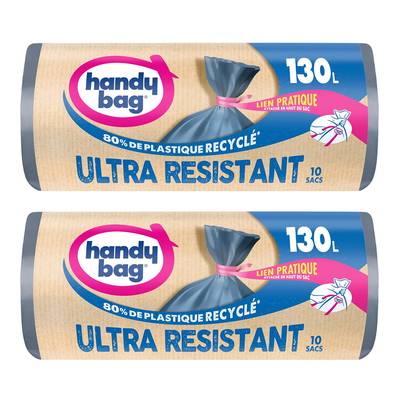Handy Bag Sacs poubelle 130L à liens ultra-résistants, Lot de 2x10 sacs de 130L