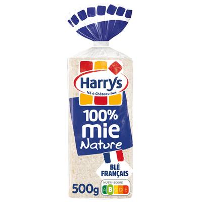 Harrys Pain de Mie Nature 100% Mie Sans Croute, Sans Additifs, 20 tranches - 500g