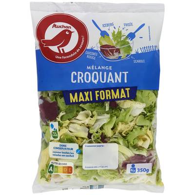 Auchan Mélange Croquant de Frisée Chicorée Rouge Scarole et Iceberg, 350g