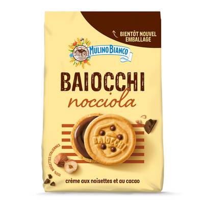 Mulino Bianco Biscuits Baiocchi fourrés à la Crème aux Noisettes et au Cacao, 260g
