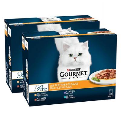 Purina - Gourmet Perle Sachets en Sauce Filettines Dinde, Agneau, Canard, Thon pour chat, Lot de 2x12x85g
