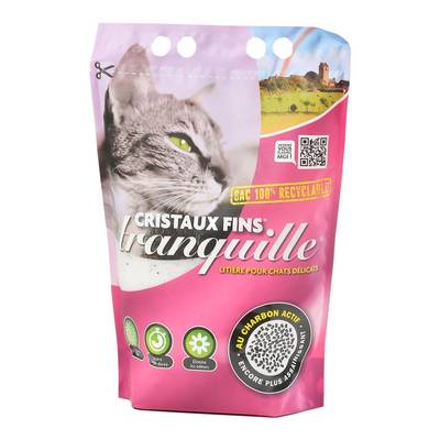 Tranquille Litière Minérale Absorbante Silice cristaux fins au Charbon Actif pour chat 1,55kg, 3,7L