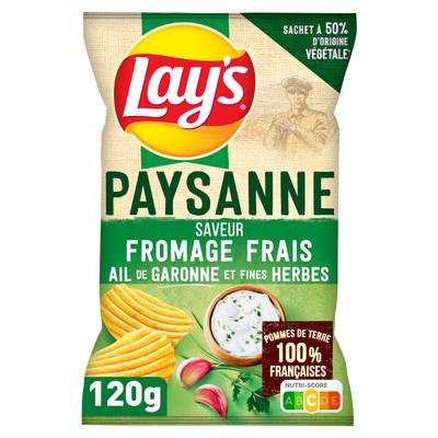 Lay's Chips recette paysanne saveur fromage frais, ail de Garonne et fines herbes, 120g
