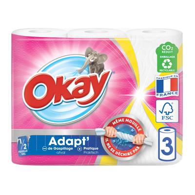 Okay Essuie-tout Adapt blanc avec motif, 3 rouleaux