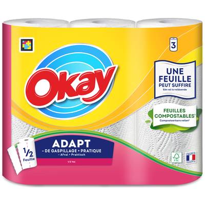 Okay Essuie-tout Adapt blanc avec motif, 3 rouleaux