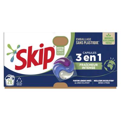 Skip Capsule 3 en 1 Fraîcheur Intense emballage sans plastique, 26 capsules